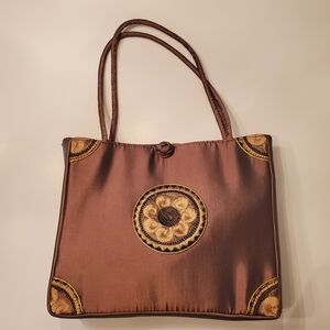 Elegant Brown Embroidered Tote Bag